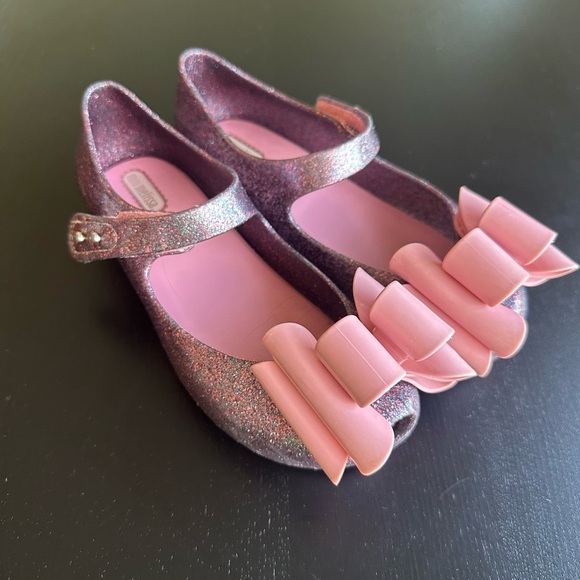 Mini Melissa Ultragirl Classic Bow Glittery Pink Kids Shoes with Bow - Picture 1 of 5